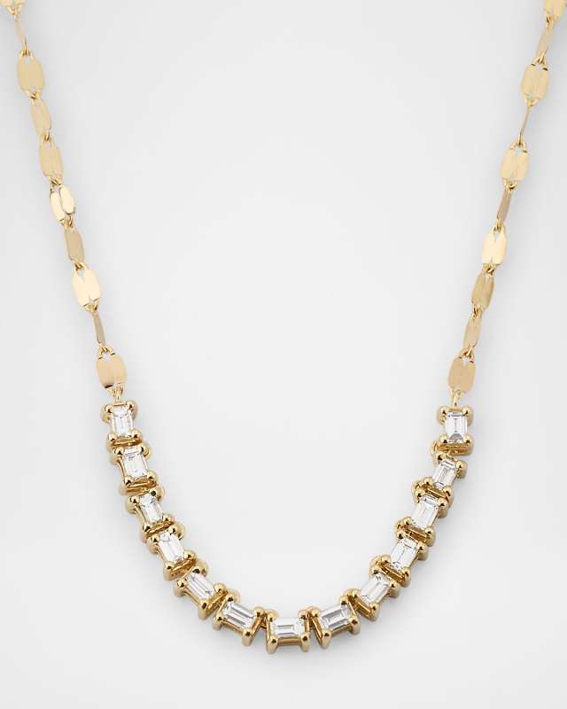 Baguette Diamond Tennis Section Chain Necklace